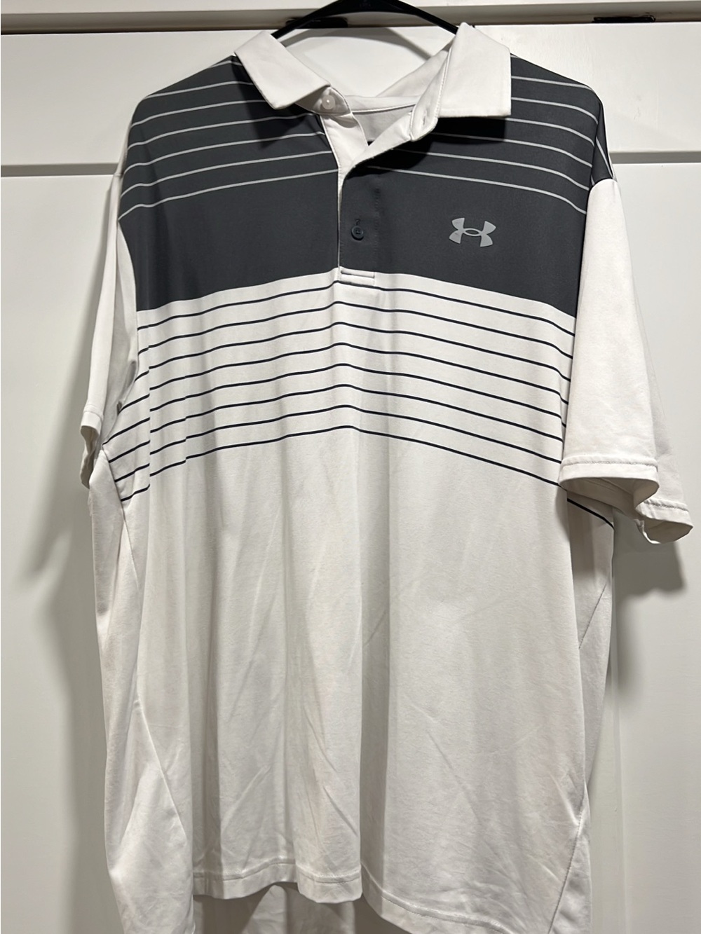 Under Armour White and Charcoal Striped Men’s Golf Polo